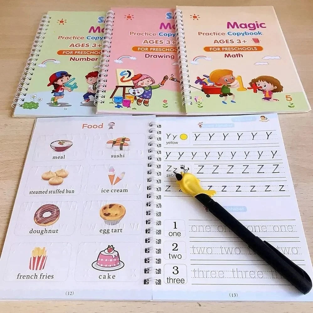 Magic Handwriting Practice Copybook(4 BOOKS) , Magic Book For Montessori children Tracing Handwriting | First Learning Books for Kids