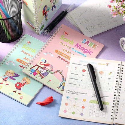 Magic Handwriting Practice Copybook(4 BOOKS) , Magic Book For Montessori children Tracing Handwriting | First Learning Books for Kids