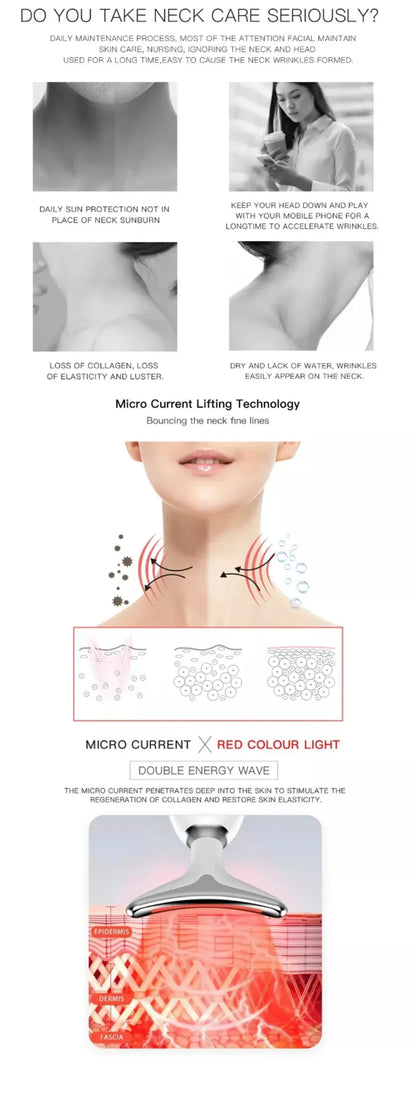 Neck Face Massager Skin Care Facial Massage Device with 3 Color Modes for Skin Rejuvenation Face Sculpting Tool for Double Chin