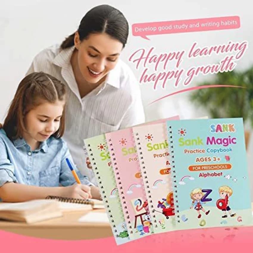 Magic Handwriting Practice Copybook(4 BOOKS) , Magic Book For Montessori children Tracing Handwriting | First Learning Books for Kids