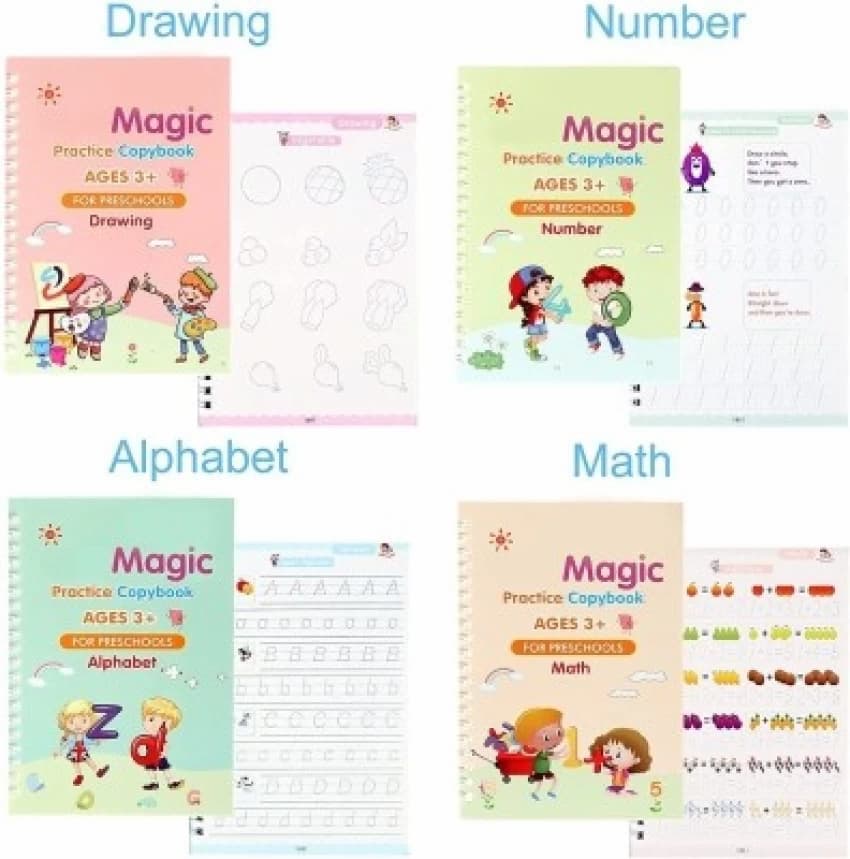 Magic Handwriting Practice Copybook(4 BOOKS) , Magic Book For Montessori children Tracing Handwriting | First Learning Books for Kids