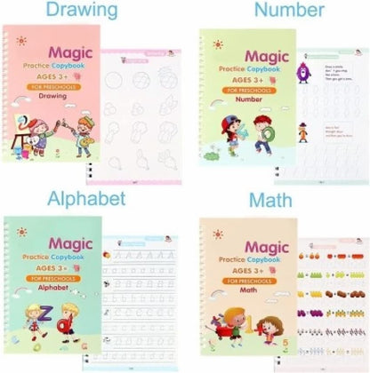 Magic Handwriting Practice Copybook(4 BOOKS) , Magic Book For Montessori children Tracing Handwriting | First Learning Books for Kids
